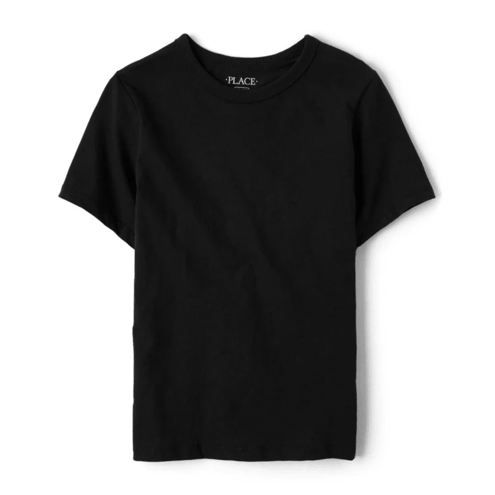 The Childrens Place Boys Black Short Sleeve Cotton Crewneck T-Shirt Size